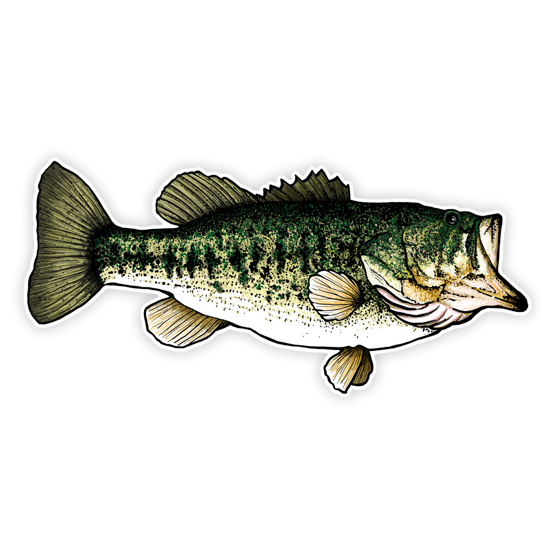 10" largemouth bass decal right facing on white background